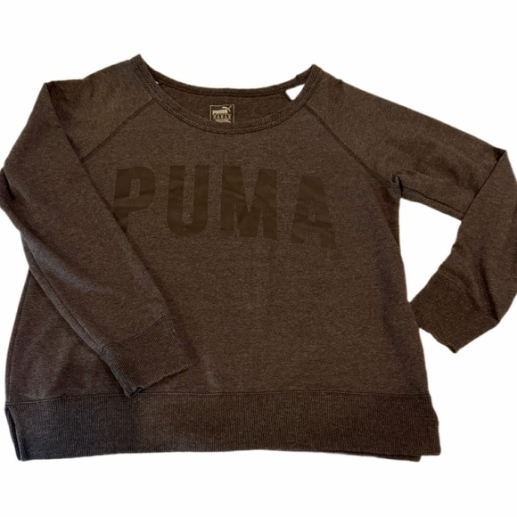 Puma Tops - Womens XL Puma Boat neck sweatshirt, black logo on dark grey MOSTLY COTTON TOP